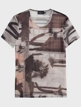 A shirt featuring a colorful pattern, highlighting her unique style and fashion choice.