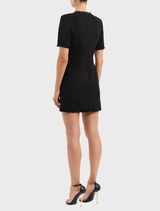 Stylish black mini dress perfect for evening wear, adorned with star patterns for a celestial-inspired look.