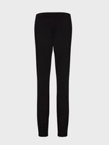 A pair of black straight pants laid flat, highlighting their tailored fit and versatile style for both casual and formal wear.
