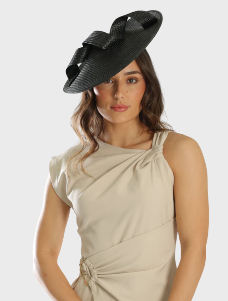 Stylish black fascinator featuring intricate feather details and a delicate netting overlay, ideal for enhancing outfits.