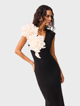 Black Zahara V-Neck gown, combining elegance and sophistication for a stunning evening attire.