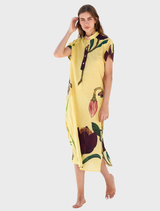 Yellow Blance shirt dress displayed on a mannequin, featuring a button-down front and a relaxed fit.