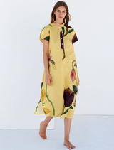 Yellow Blance shirt dress laid flat, highlighting its simple design and comfortable fabric.