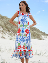 Vibrant blue multi dress featuring a stylish design, ideal for special occasions and capturing attention.