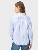A blue striped shirt from Vica, designed with a modern cut for both comfort and style.
