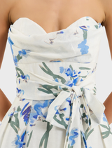 Bluebell Meadow Midi Dress featuring a vibrant floral print on a flowing fabric, perfect for spring and summer occasions.