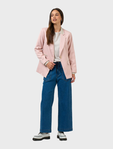 Blush tactical blazer designed for functionality and style, featuring a fitted silhouette and multiple pockets for convenience.
