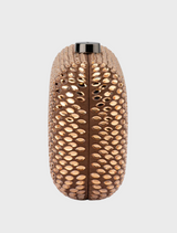 Chic metallic clutch bag showcasing a woven texture, suitable for both casual and formal settings.