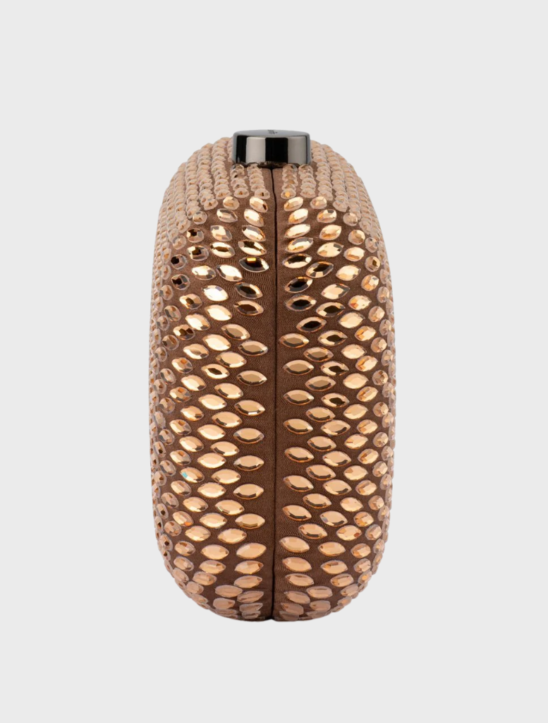 Chic metallic clutch bag showcasing a woven texture, suitable for both casual and formal settings.