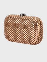 Stylish metallic clutch made from a woven pattern, offering a modern touch to your accessory collection.