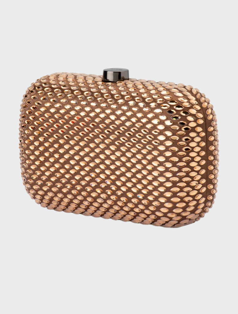 Stylish metallic clutch made from a woven pattern, offering a modern touch to your accessory collection.