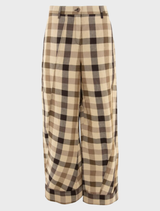 Brown women's trousers featuring a stylish check pattern, suitable for casual or semi-formal wear.