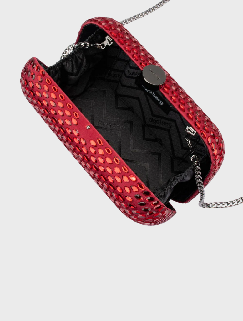 A chic red clutch bag by Brooks Hotfix complete with a chain strap ideal for evening events.