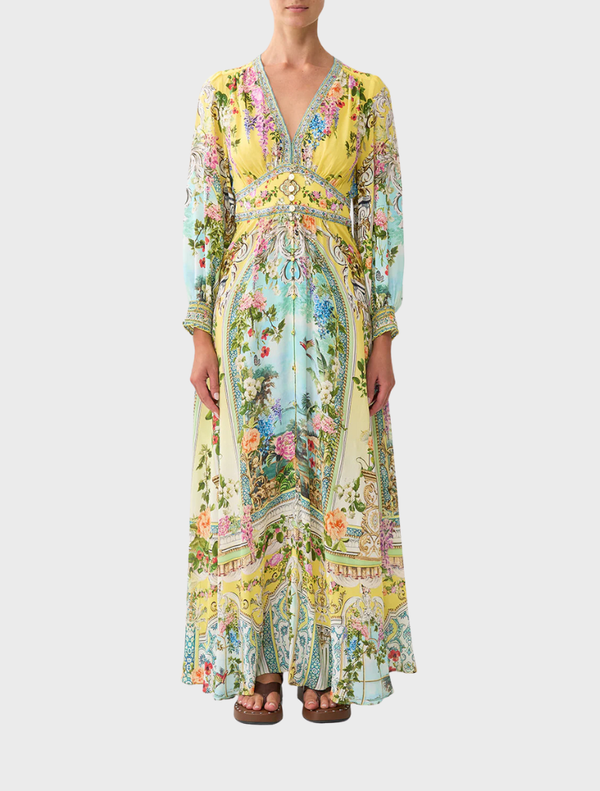 Button dress featuring a shaped waistband, inspired by the Tales of Topkapi Palace, showcasing elegant design and style.