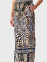 Exclusive Istanbul Animalia lounge pant with button front, elastic waistband, and a luxurious, handcrafted design for comfort.