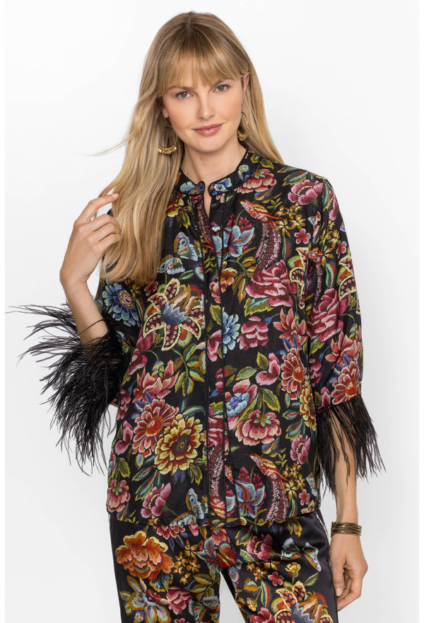 Lewella Feather Trim Kimono - Asiavo