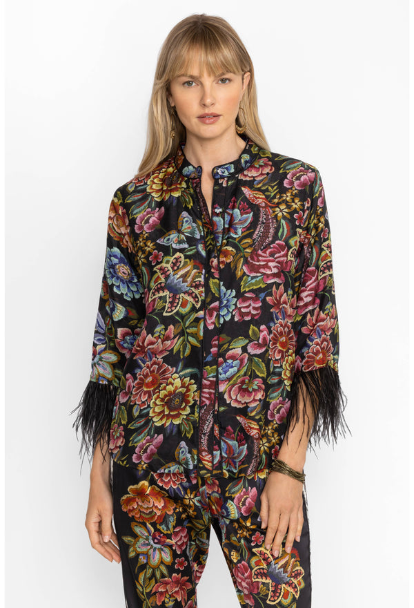 Lewella Feather Trim Kimono - Asiavo