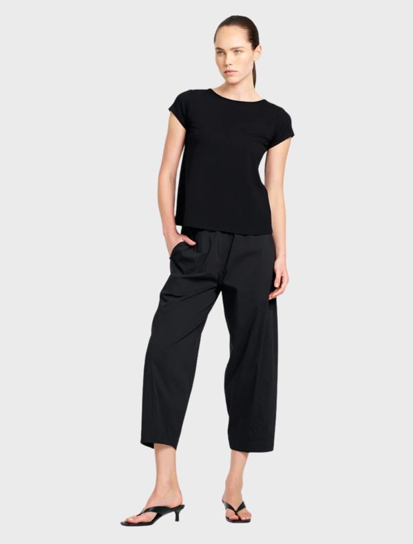  Black Cafe T with a sleek design, featuring a round neckline and short sleeves, perfect for casual wear.
