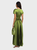 Cairnhill Maxi Dress in a rich chive hue, designed with a graceful fit, suitable for casual or formal summer outings.