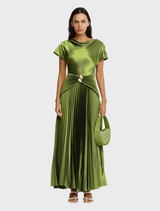 Cairnhill Maxi Dress in Chive, featuring a flowing silhouette and vibrant green color, perfect for summer occasions.