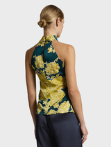 Calista Top in Topaz-Ink, highlighting a trendy design with a captivating mix of deep blue and black shades.