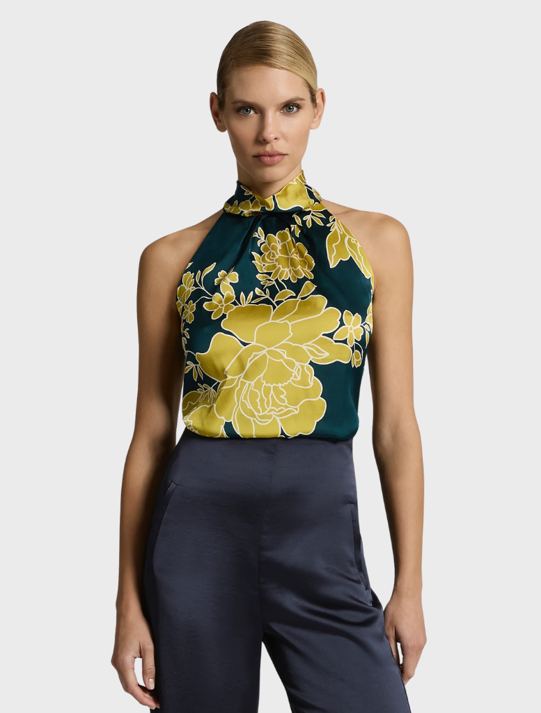 Calista Top in Topaz-Ink, a fashionable top with a striking blend of blue and black colors.