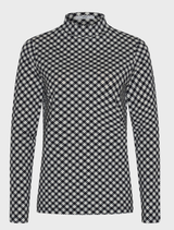 Light grey long-sleeved Camilla shirt with a roll neck and checked design, perfect for casual and chic outfits.