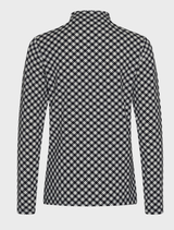 Elegant light grey Camilla long-sleeved shirt featuring a roll neck and classic check pattern, ideal for relaxed looks.