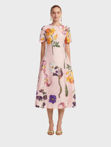 Caroline Short Sleeve Midi Dress in Wildbloom print, featuring a floral design and a flattering silhouette.
