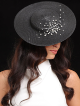 Celia Racewear's black plate hat, designed for elegance at races and formal gatherings.