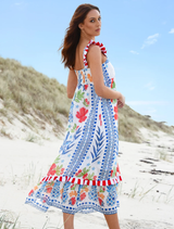 Elegant blue multi dress showcasing a unique pattern, designed to be the center of attention at any event.