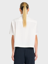 Flex Weave Crop Shirt, Chalk color, with a classic collar and button placket, made from a smooth, minimalist twill weave.
