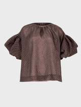 Trendy chocolate sheer blouse, offering a blend of elegance and comfort for various occasions.