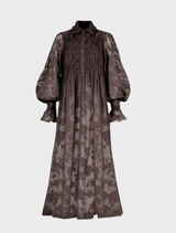 After Dark Dress in chocolate brown, featuring a sleek design and elegant silhouette suitable for evening wear.