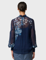  Colette Viscose Chiffon Blouse with a shirred collar, featuring a Moonlit Batik print design.