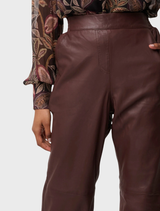 Joan Leather straight leg pants in oxblood, featuring an elasticated waist for a comfortable fit.