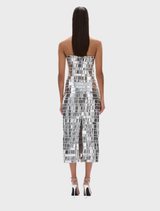 Stylish silver Ariel dress featuring a flowing design and delicate straps, perfect for adding elegance to any occasion.