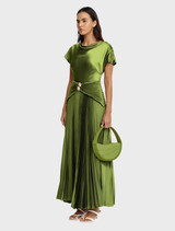 Chive-colored Cairnhill Maxi Dress, showcasing a long, elegant design ideal for warm weather events and gatherings.