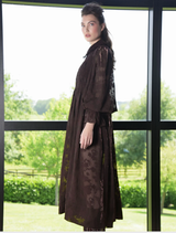 Elegant After Dark Dress in rich chocolate hue, featuring a fitted silhouette ideal for nighttime gatherings.