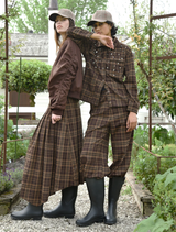 Chocolate check shacket with a relaxed fit, featuring button closures and a stylish collar for a casual look.