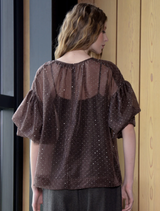 Fashionable chocolate sheer blouse, ideal for adding a touch of sophistication to any outfit.