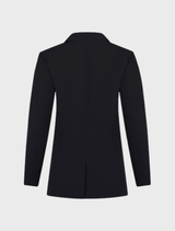 Tailored black Cipher Blazer on display, emphasizing its chic design and versatility for both work and formal events.