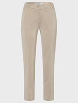 Lightweight women's beige trousers made from soft fabric, ideal for warm weather and casual outings.