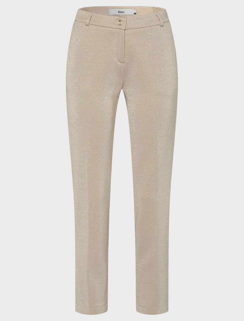 Lightweight women's beige trousers made from soft fabric, ideal for warm weather and casual outings.