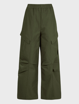 Khaki found objects pant arranged neatly, illustrating its color and casual aesthetic.