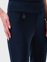 Classic tailored slim pant in midnight blue, featuring a sleek design suitable for formal and casual occasions.