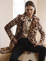 Chocolate beige Claudette coat displayed on a mannequin against a neutral background.