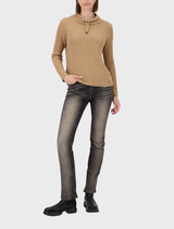 Cognac-colored Monari rib sweater, showcasing a simple yet stylish design suitable for everyday outfits.