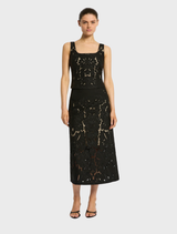 Black Colette Bustier crop top adorned with delicate lace detailing, combining sophistication and style.