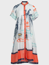 A woman's skirt displaying a sailboat motif, referred to as "Don't Make Waves Dress - Marina.